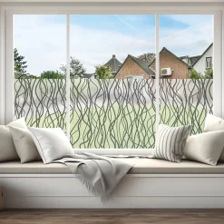 Ambiance Sticker Film Fenêtre Anti Regard Occultant - LIANES SAUVAGES GRIS LONG - Stickers pour Vitres & Porte de Douche - 40X200cm