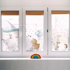 Ambiance Sticker Film Fenêtre Anti Regard Occultant - ÉLÉPHANT ET SES AMIS EN BALADE - Stickers pour Vitres & Porte de Douche - 40x100cm