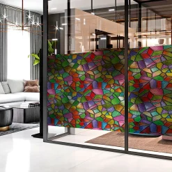 Film Fenêtre Anti Regard Occultant - VITRAIL MULTICOLOR - Stickers pour Vitres & Porte de Douche - 40x100cm-Ambiance Sticker New