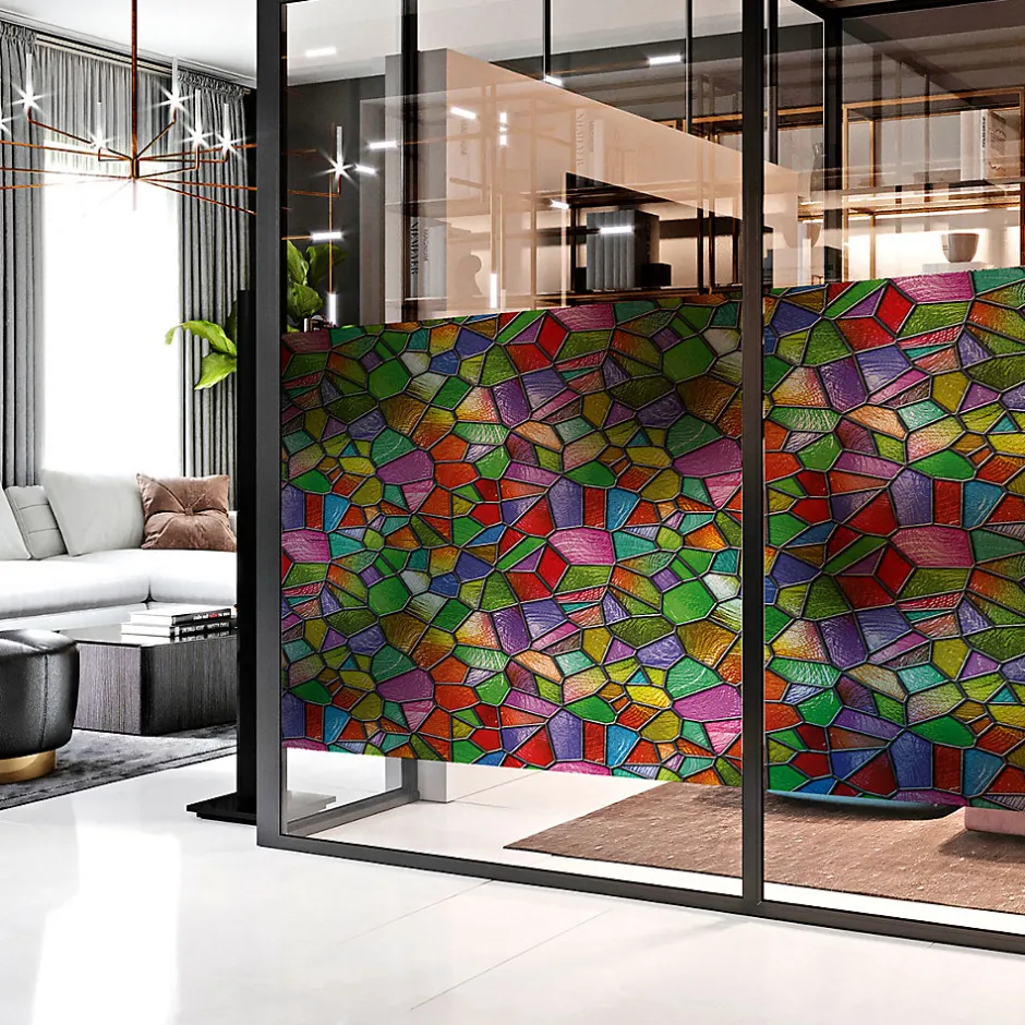Film Fenêtre Anti Regard Occultant - VITRAIL MULTICOLOR - Stickers pour Vitres & Porte de Douche - 40x100cm-Ambiance Sticker New