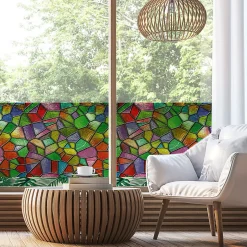 Film Fenêtre Anti Regard Occultant - VITRAIL MULTICOLOR - Stickers pour Vitres & Porte de Douche - 40x100cm-Ambiance Sticker New