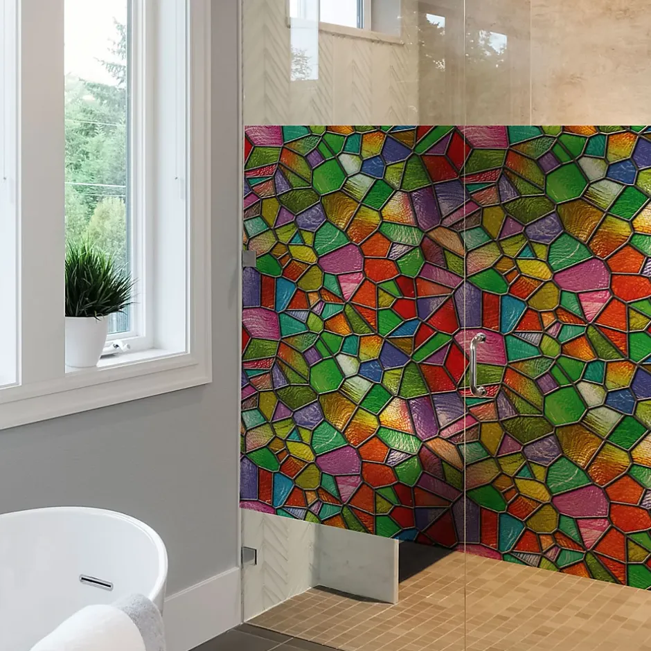 Film Fenêtre Anti Regard Occultant - VITRAIL MULTICOLOR - Stickers pour Vitres & Porte de Douche - 40x100cm-Ambiance Sticker New