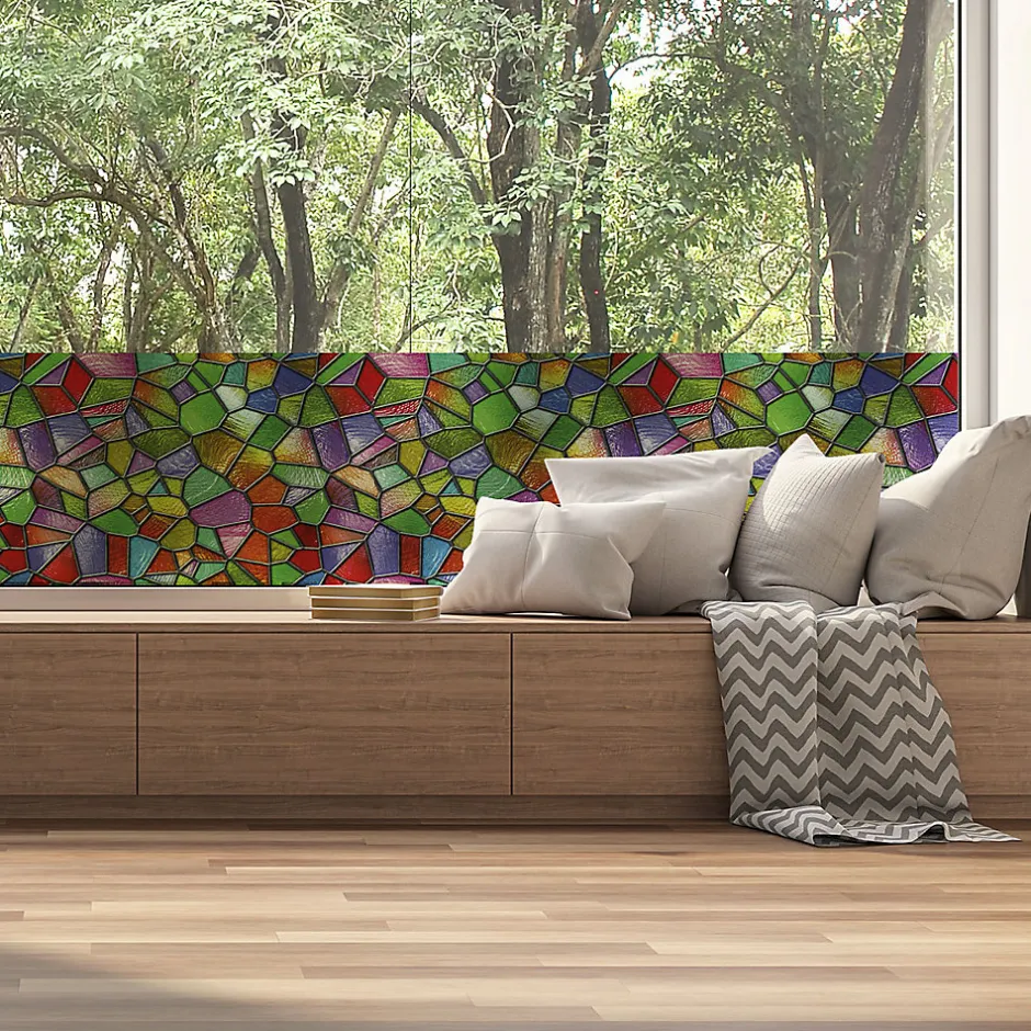 Film Fenêtre Anti Regard Occultant - VITRAIL MULTICOLOR - Stickers pour Vitres & Porte de Douche - 40x100cm-Ambiance Sticker New