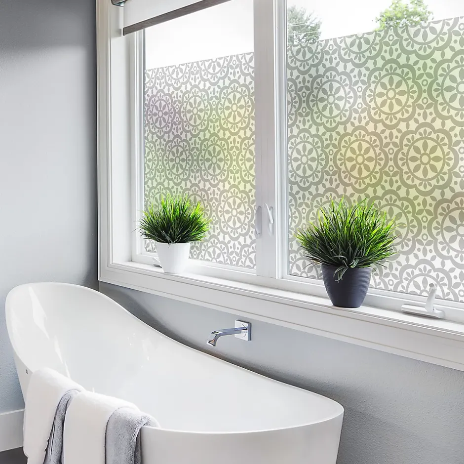 Film Fenêtre Anti Regard Occultant - ROSACES GRISES - Stickers pour Vitres & Porte de Douche - 40x100cm-Ambiance Sticker