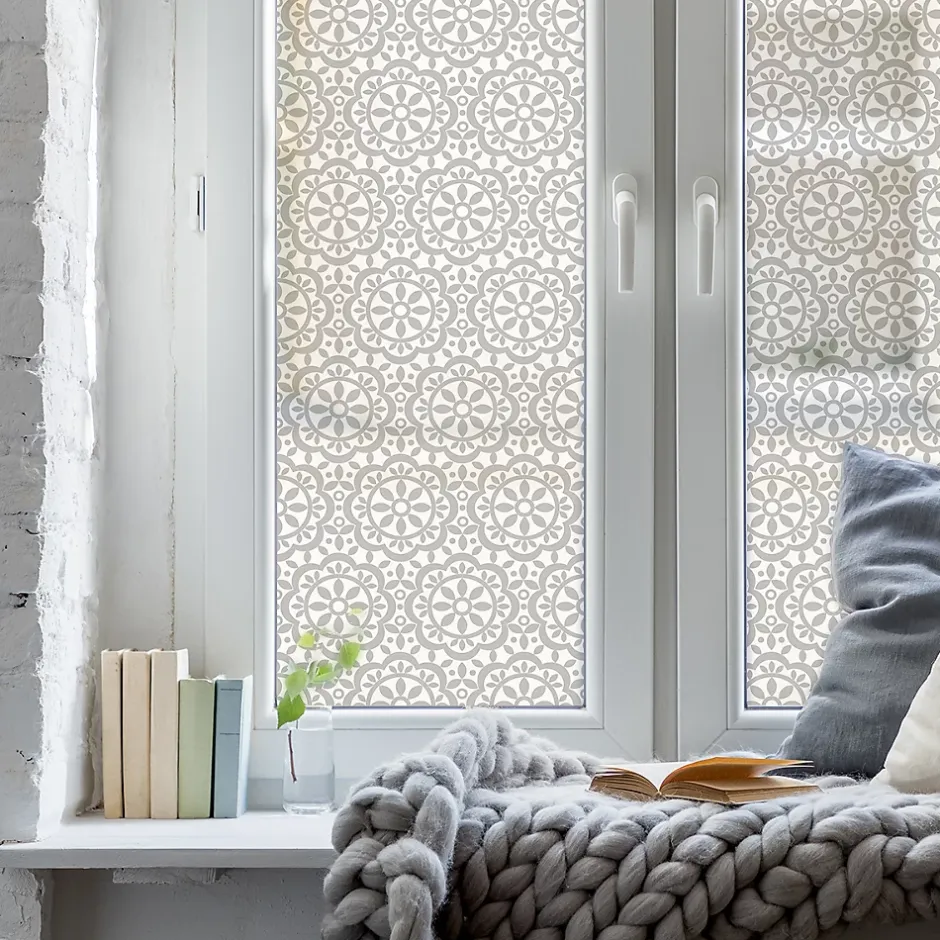 Film Fenêtre Anti Regard Occultant - ROSACES GRISES - Stickers pour Vitres & Porte de Douche - 40x100cm-Ambiance Sticker