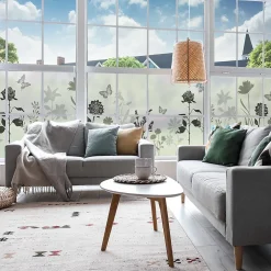 Ambiance Sticker Film Fenêtre Anti Regard Occultant - FLEURS CHAMPÊTRE LONG - Stickers pour Vitres & Porte de Douche - 40X200cm