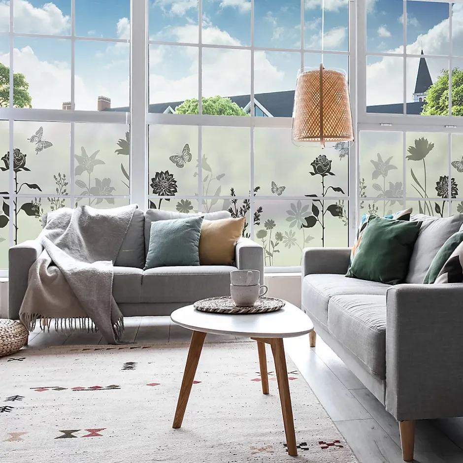 Ambiance Sticker Film Fenêtre Anti Regard Occultant - FLEURS CHAMPÊTRE LONG - Stickers pour Vitres & Porte de Douche - 40X200cm