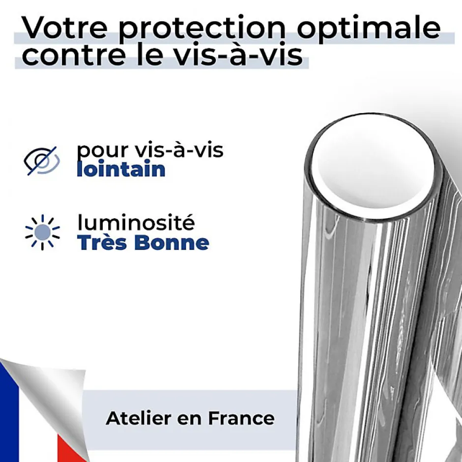 Film miroir sans tain réfléchissant pour petit vitrage vis-à-vis lointain - alu clair - 75 cm x 0.5 m - en Rouleau - DIMEXACT