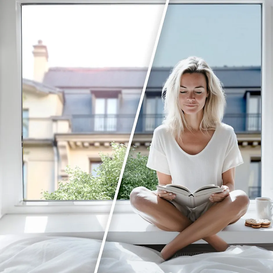 Film miroir sans tain réfléchissant pour petit vitrage vis-à-vis lointain - alu clair - 75 cm x 10 m - en Rouleau - DIMEXACT