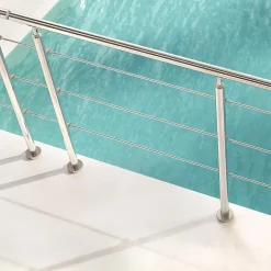 Garde corps en inox 304 a 3 traverses Longueur 200 cm Fixation a plat pour terrasse ou escalier-Saniland Discount