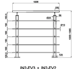 AICA Sanitaire Garde-corps - Pour intérieur et extérieur - Aluminium argenté - Avec 5 traverses et 1 main courante - 100cm - Fixation à plat