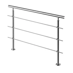 AICA Sanitaire Garde-corps avec main courante, 150cm, en acier inoxydable 304, garde-corps avec 3 traverses, pour intérieur et extérieur