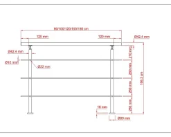 AICA Sanitaire Garde-corps avec main courante, 150cm, en acier inoxydable 304, garde-corps avec 3 traverses, pour intérieur et extérieur