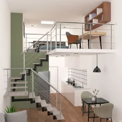 AICA Sanitaire Garde-corps avec main courante, 150cm, en acier inoxydable 304, garde-corps avec 3 traverses, pour intérieur et extérieur