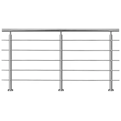 AICA Sanitaire Garde-corps avec main courante, 200cm, en acier inoxydable 304, garde-corps avec 5 traverses, pour intérieur et extérieur