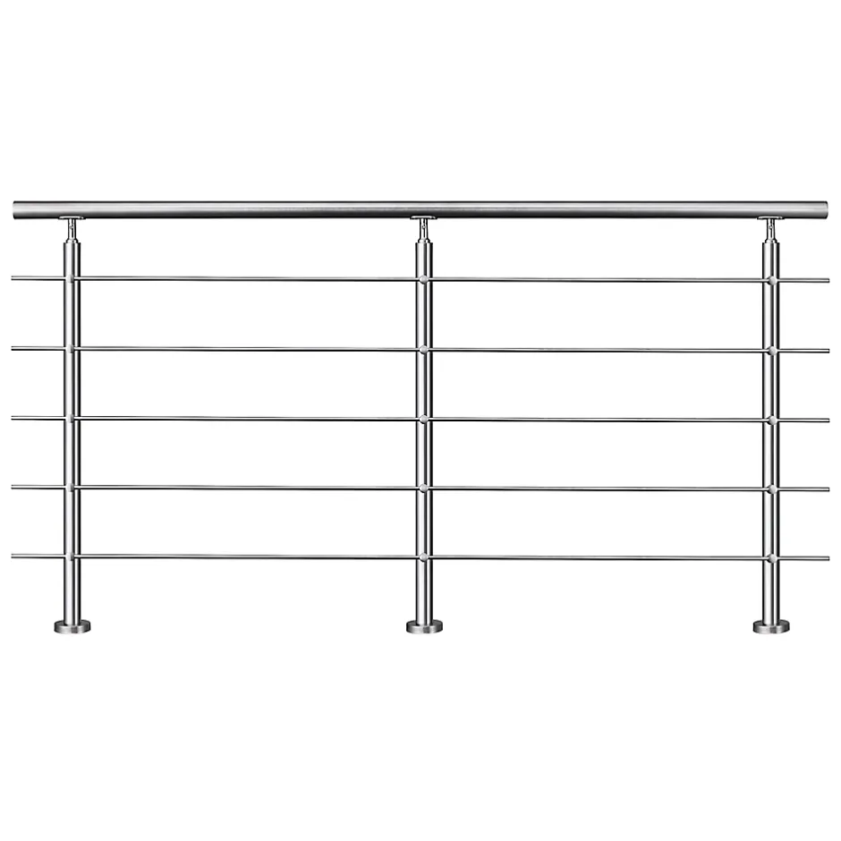 AICA Sanitaire Garde-corps avec main courante, 200cm, en acier inoxydable 304, garde-corps avec 5 traverses, pour intérieur et extérieur