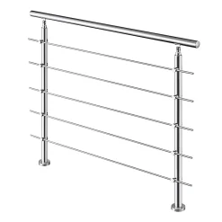 AICA Sanitaire Garde-corps 180cm avec main courante, en acier inoxydable 201, pour intérieur et extérieur, garde-corps avec 5 traverses