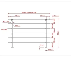 AICA Sanitaire Garde-corps 180cm avec main courante, en acier inoxydable 201, pour intérieur et extérieur, garde-corps avec 5 traverses