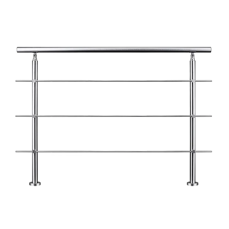 Garde-corps 180cm avec main courante, en acier inoxydable 201, pour intérieur et extérieur, garde-corps avec 3 traverses-AICA Sanitaire Outlet