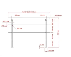 Garde-corps 180cm avec main courante, en acier inoxydable 201, pour intérieur et extérieur, garde-corps avec 3 traverses-AICA Sanitaire Outlet