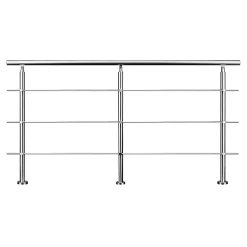 AICA Sanitaire Garde-corps 200cm avec main courante, en acier inoxydable 201, pour intérieur et extérieur, garde-corps avec 3 traverses