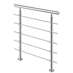 AICA Sanitaire Garde-corps 100cm avec main courante, en acier inoxydable 201, pour intérieur et extérieur, garde-corps avec 5 traverses