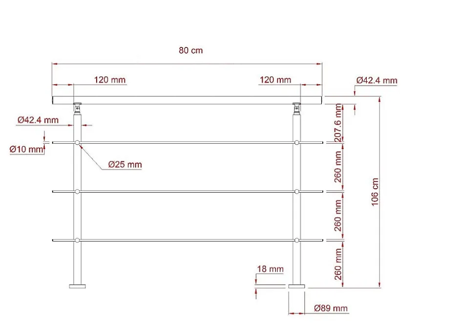 Garde-corps 80cm avec main courante, en acier inoxydable 201, pour intérieur et extérieur, garde-corps avec 3 traverses-Nature Pro Outlet