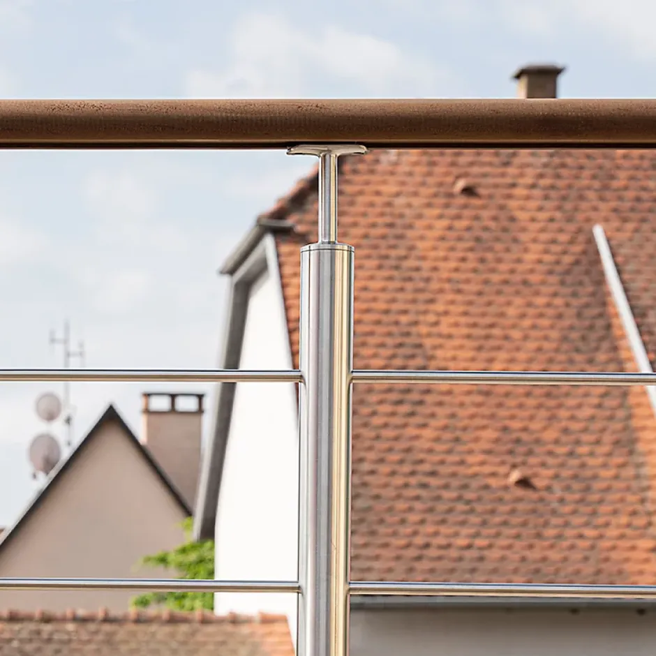 Kordo Garde-corps inox main courante bois gris pose latérale, Inoca