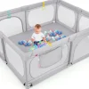 Giantex Grand Parc Bébé Centre Activités Base Antidérapante Paroi en Maille Respirante Portes Zippées 50 Balles Océaniques Gris