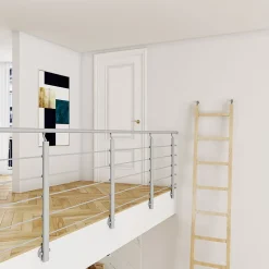 Grand Verre Kit Balustrade 1ml garde-corps avec 5 traverses fixation à l'anglaise en aluminium Gris mat