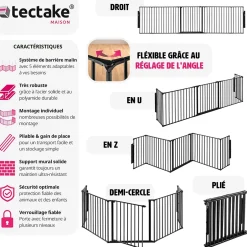 Grille de protection pour cheminée, barrière de sécurité enfant bébé-Tectake Discount