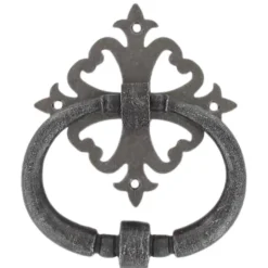 Secury-T Heurtoir de porte fer sur rosace carré ajourée vieil argent argent antique