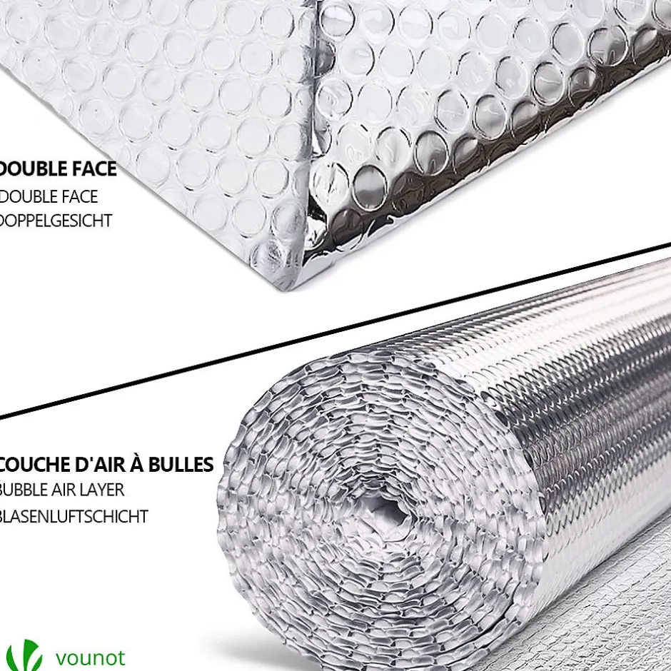 Vounot Isolant thermique a bulle double couche aluminium radiateur reflecteur 1.22x20m