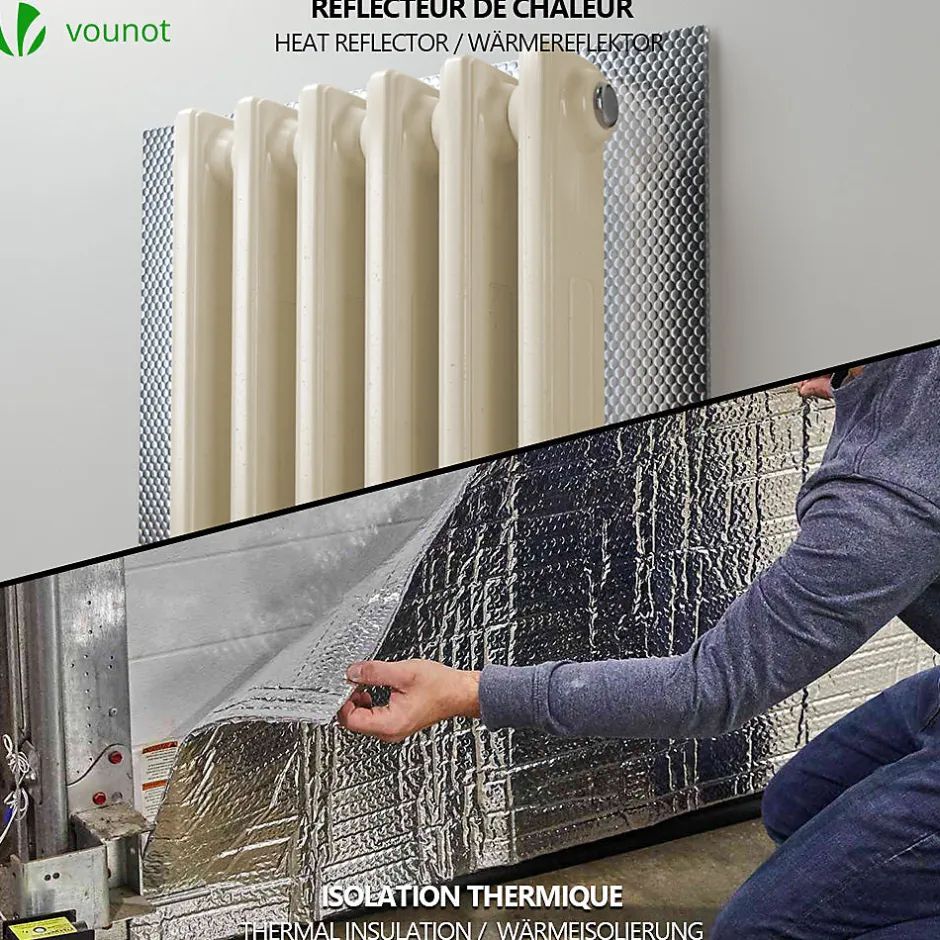 Vounot Isolant thermique a bulle double couche aluminium radiateur reflecteur 1.22x20m
