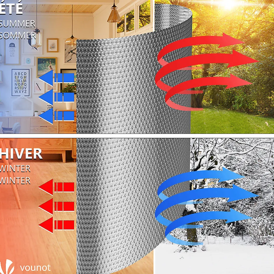 Vounot Isolant thermique a bulle double couche aluminium radiateur reflecteur 1.22x20m