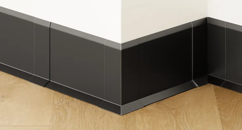 Ilcom Joint FI en acier inoxydable pour plinthe Noir mat - 60mm x 30mm x 12mm