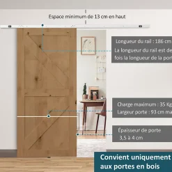 Kit complet porte coulissante 4 x 93 cm (p x l): rail, roulettes, visserie-Homcom Outlet