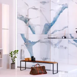 Kobert-in Kit de 2 Panneaux d'Habillage Décoratif Mural Douche, L120xl120x0.4 cm, finition bleu, Calacatta BLUE KOBERTIN