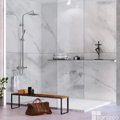 Kobert-in Kit de 2 Panneaux d'Habillage Décoratif Mural Douche, L120xl120x0.4 cm, finition marbre gris, Versilia KOBERTIN