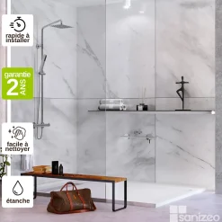 Kobert-in Kit de 2 Panneaux d'Habillage Décoratif Mural Douche, L120xl120x0.4 cm, finition marbre gris, Versilia KOBERTIN