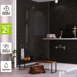 Kobert-in Kit de 2 Panneaux d'Habillage Décoratif Mural Douche, L120xl120x0.4 cm, finition finition pierre noire, Manson KOBERTIN