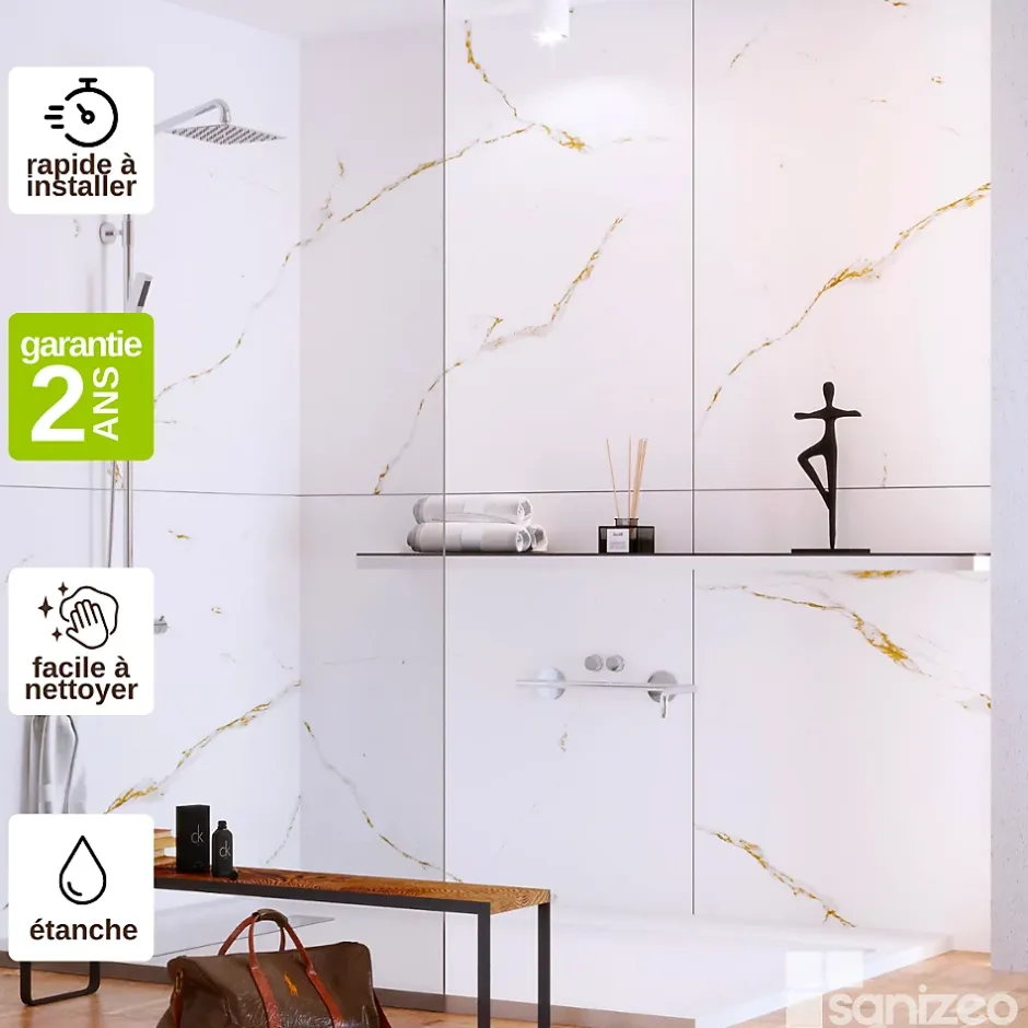 Kit de 2 Panneaux d'Habillage Décoratif Mural Douche, L120xl120x0.4 cm, finition doré, Calacatta GOLD KOBERTIN-Kobert-in New