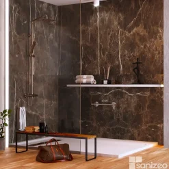 Kit de 2 Panneaux d'Habillage Décoratif Mural Douche, L120xl120x0.4 cm, finition marbre marron, Emperador KOBERTIN-Kobert-in Discount