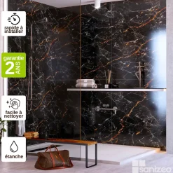 Kobert-in Kit de 2 Panneaux d'Habillage Décoratif Mural Douche, L120xl120x0.4 cm, finition marbre gris, Promise KOBERTIN