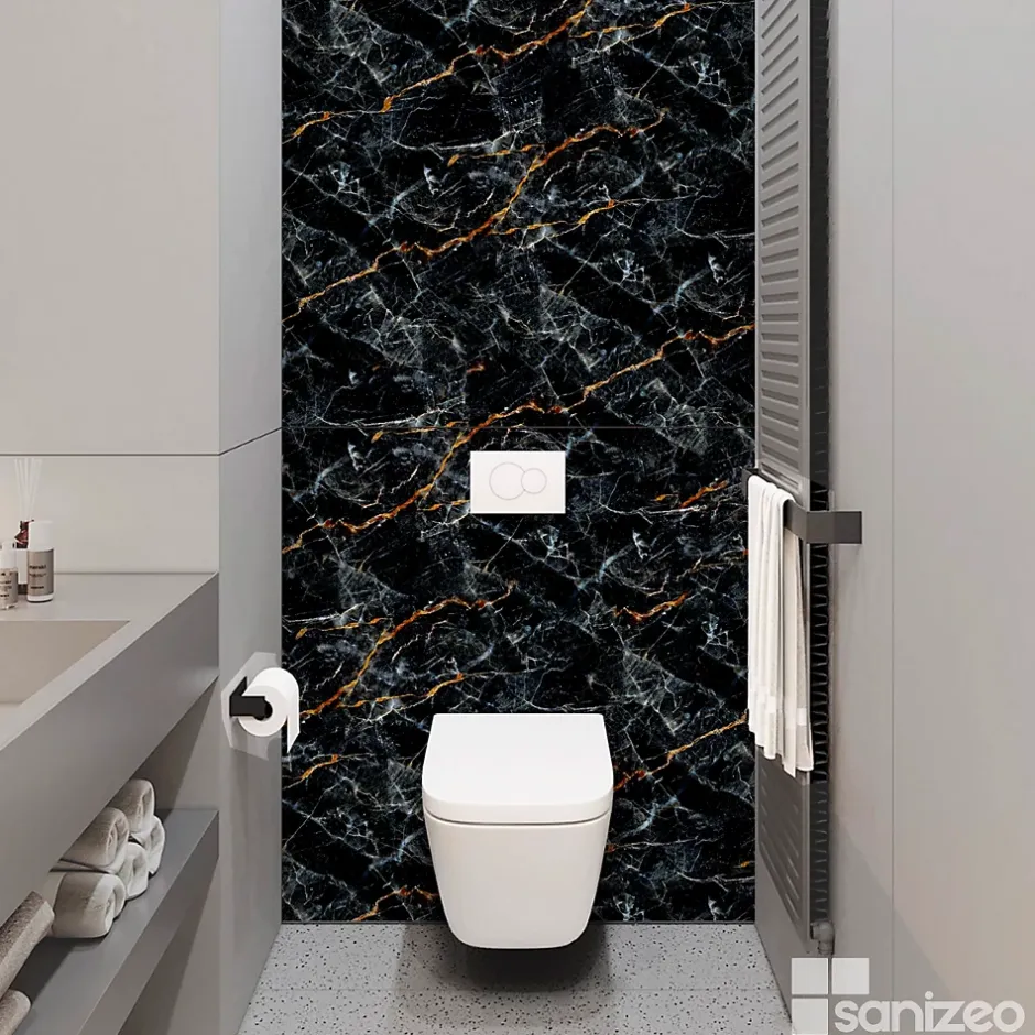 Kobert-in Kit de 2 Panneaux d'Habillage Décoratif Mural Douche, L120xl120x0.4 cm, finition marbre gris, Promise KOBERTIN