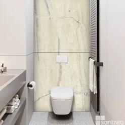 Kobert-in Kit de 2 Panneaux d'Habillage Décoratif Mural Douche, L120xl120x0.4 cm, finition marbre beige, Sabana KOBERTIN