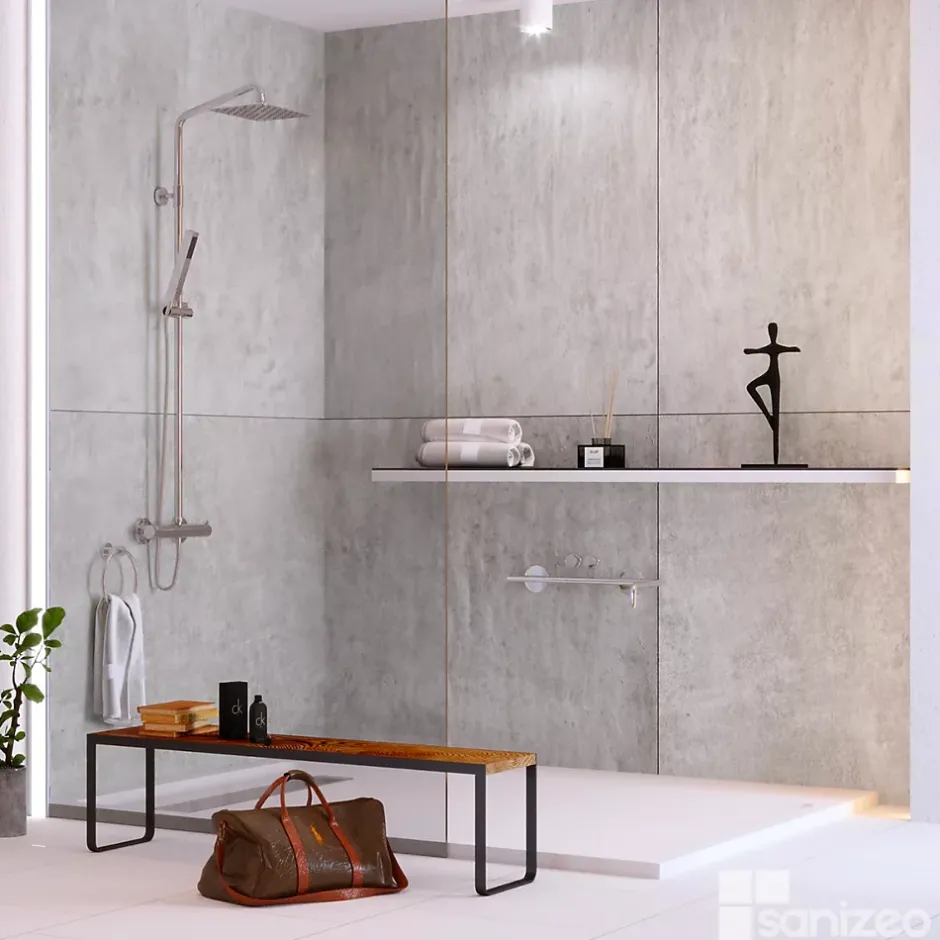 Kobert-in Kit de 2 Panneaux d'Habillage Décoratif Mural Douche, L120xl120x0.4 cm, finition béton, Urban Concrete KOBERTIN