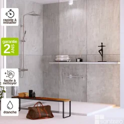 Kobert-in Kit de 2 Panneaux d'Habillage Décoratif Mural Douche, L120xl120x0.4 cm, finition béton, Urban Concrete KOBERTIN