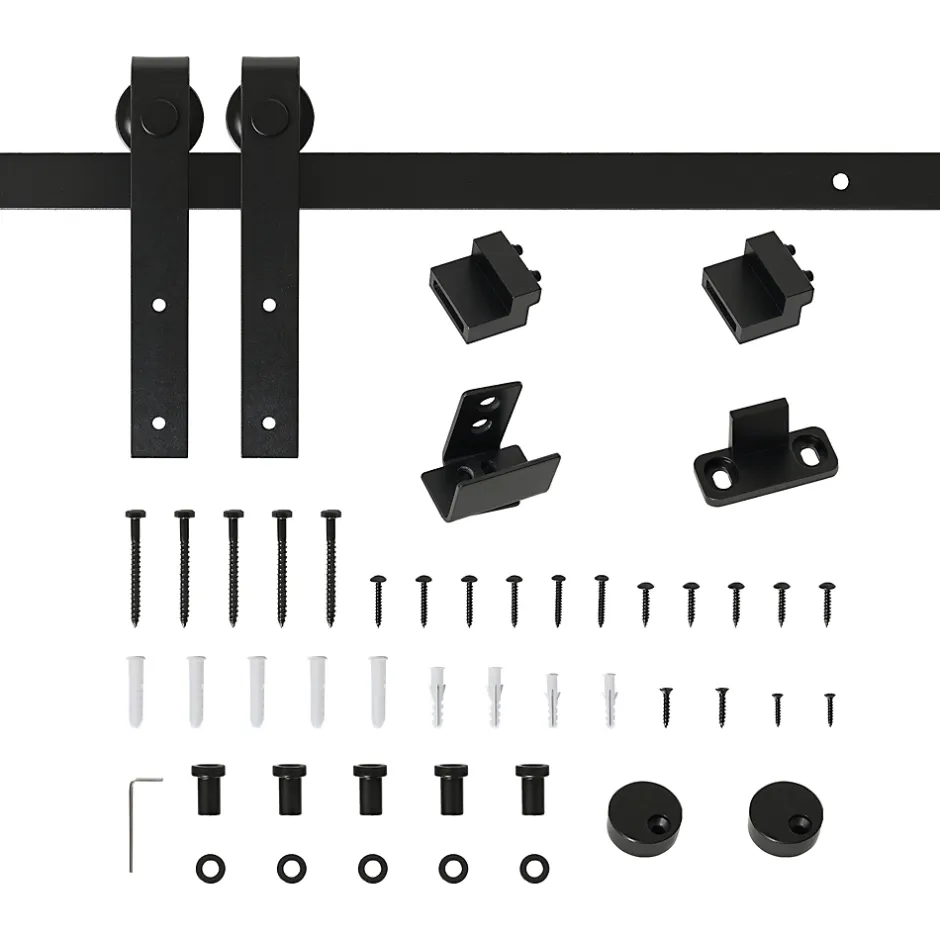 Homcom Kit de porte coulissante compatible porte ép. 35-45/40-45 mm longueur totale rail 2 m charge max. 20 Kg acier au carbone noir