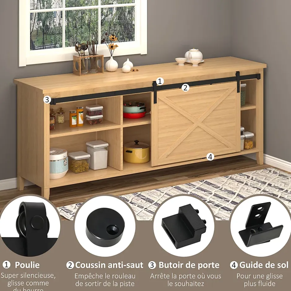 Homcom Kit de porte coulissante compatible porte ép. 35-45/40-45 mm longueur totale rail 2 m charge max. 20 Kg acier au carbone noir